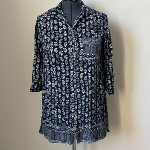 Navy and White Paisley Button-Up Lounge Dress